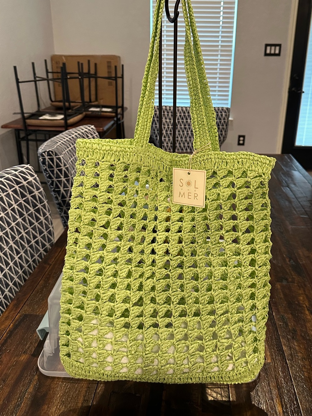 Lime Green Crochet Tote Bag by Sol Mer